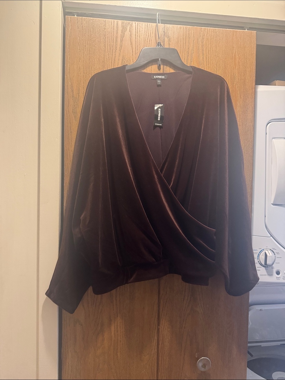 Express Brown Velvet Wrap Top Size: XL